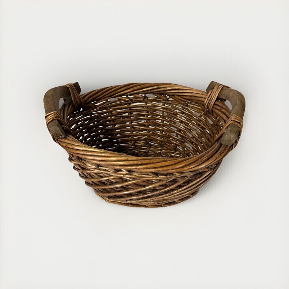 Medium Oval Woven Wicker Basket with Wooden Handles 11”X 9”X 5 1/2